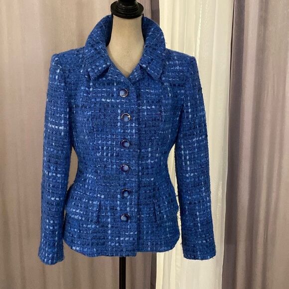 Slava Zaitsev Elegant Blue Tweed Women's Jacket, M - Picture 1 of 12